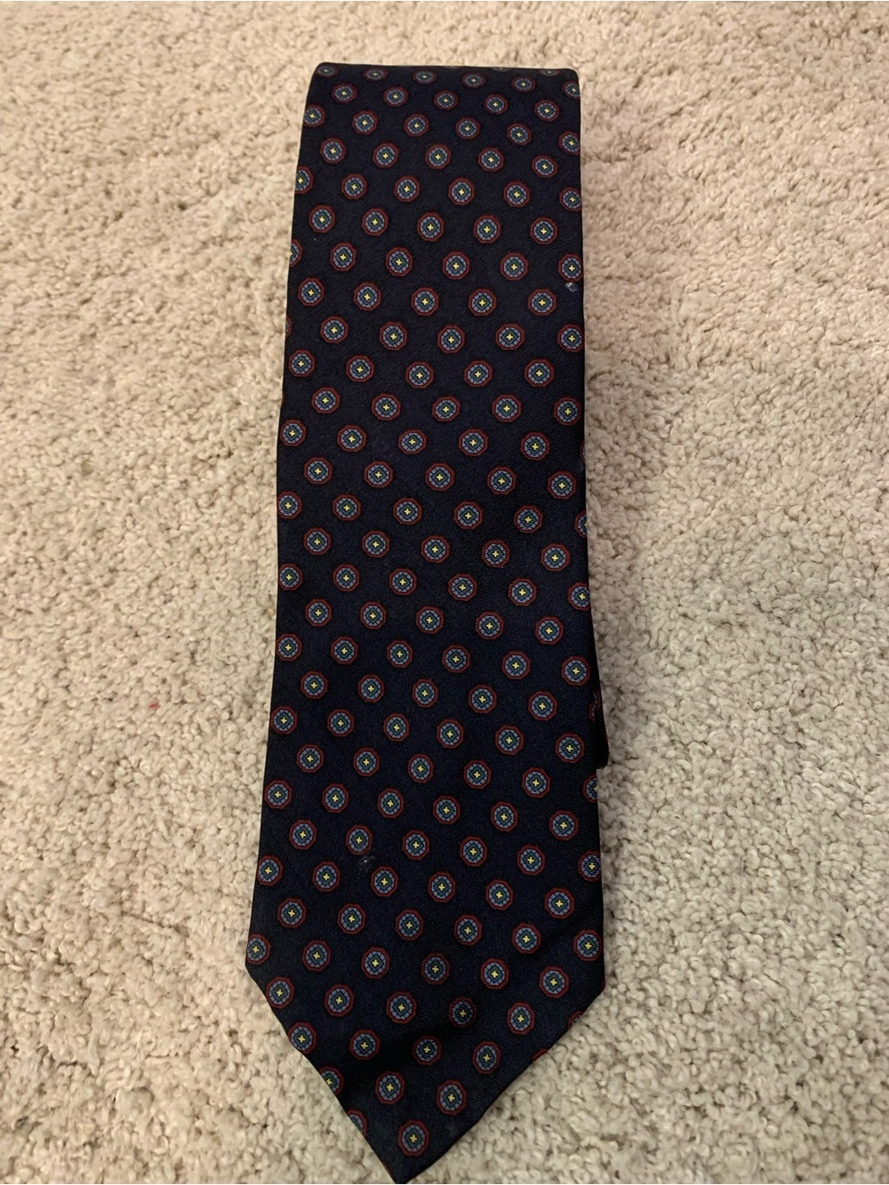 Vintage Club Room Ancient Madder Silk Tie Black Red Blue Yellow Geometric